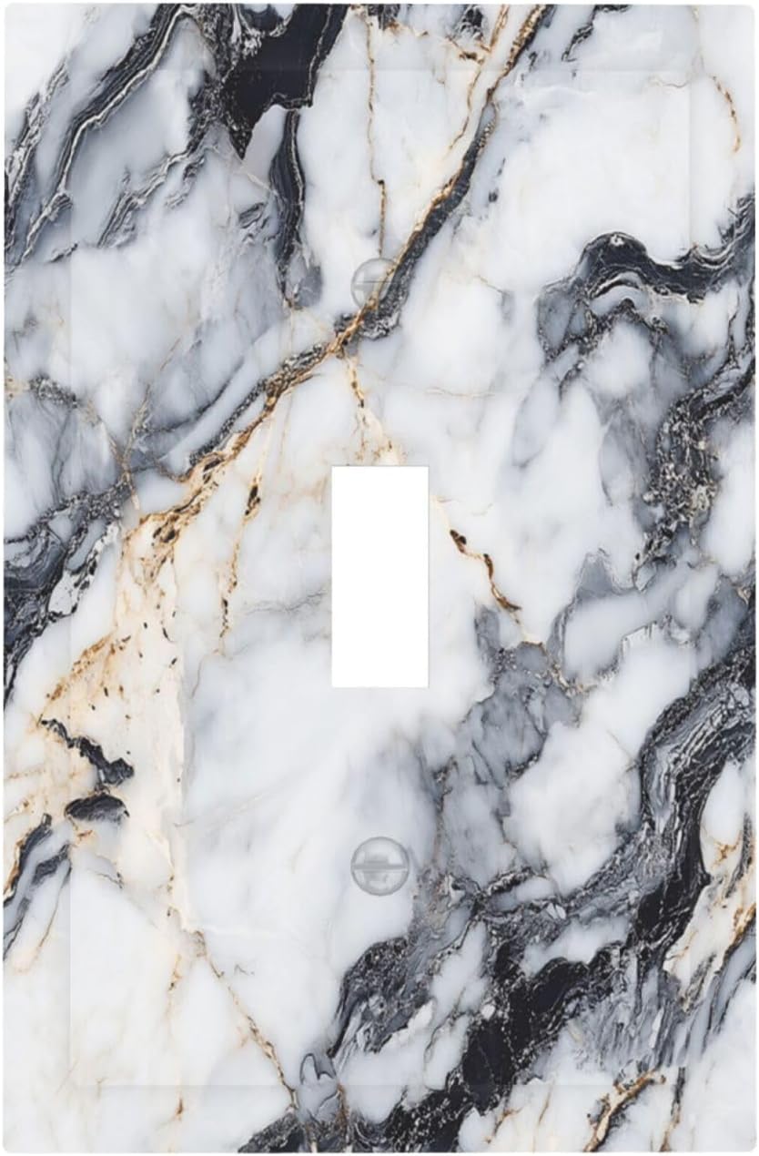 Decorative Light Switch Cover Plate Black Gold Marble Abstract Modern Luxury 1 Gang Single Toggle Wall Plate Electrical Outlet Covers Decorate Switch Plate Cover for Bedroom Home Decor