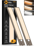 Gritin 10.2inch Under Cabinet Lighting Rechargeable -84 LED Super Bright,3-Color& 5 Level Brightness,4 Modes,Motion Sensor, Long Lasting- Easy Installation Magnetic Closet Lights -2 Pack-Bronze