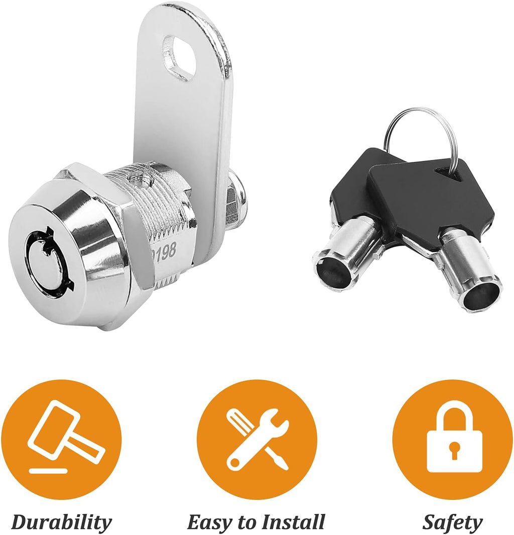 2 Pack Tubular Cam Locks, Metal RV Storage Door Locks, Cabinet Locks with 5/8'' Cylinder, Atom Lock for Arcade Machine, Cash Door, Tool Box, Chrome Finish and Keyed Alike (5/8 Inch 90°)