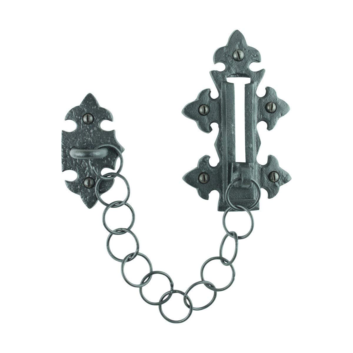 Renovators Supply Manufacturing Door Latches Slide Latch Bolt 5 in. Black Wrought Iron Colonial Chain Type Door Guard Extra Security Rust Resistant Privacy Latches with Hardware,Pack of 2