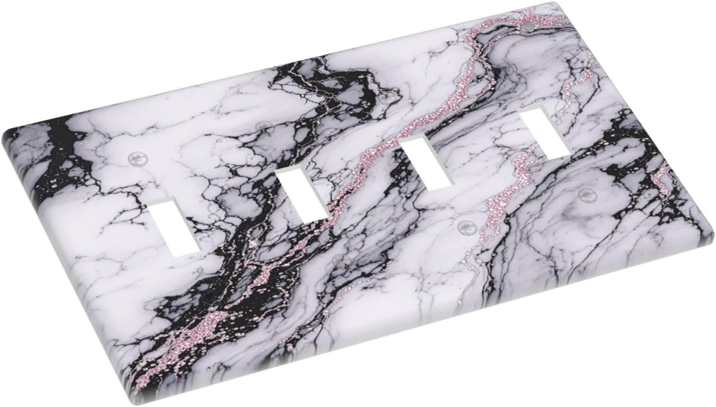 Light Switch Covers White Marble Pattern Black Lines Pink Lines Quad Toggle Electrical Faceplate 4 Gang Wall Plate Decorative Switch Plates for living Room Office Decor
