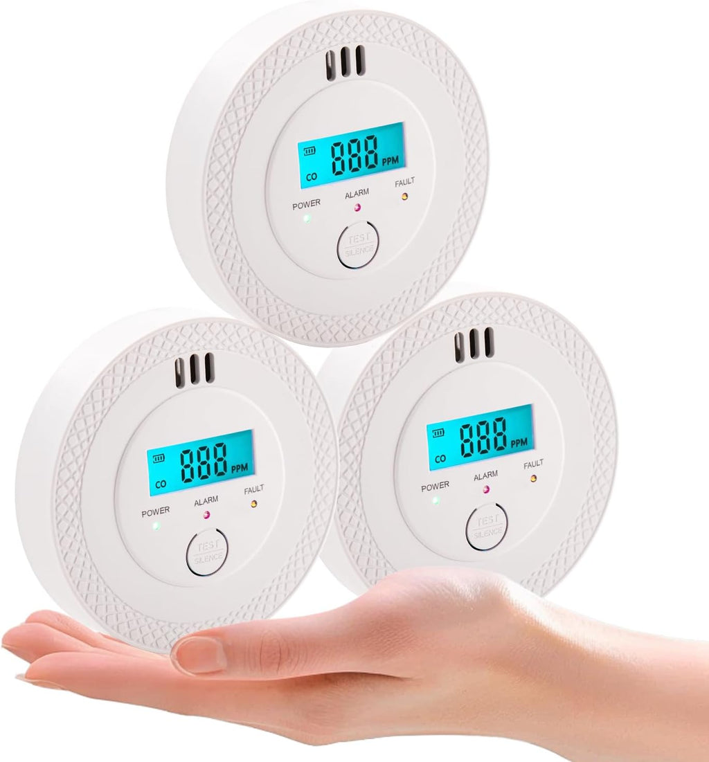 3 Pack Carbon Monoxide Detectors,PG-C06 Portable Carbon Monoxide Detector,LCD Display Smoke Alarm,Carbon Monoxide Detectors Portable for Home,Restaurant,Hotel,Office (White)