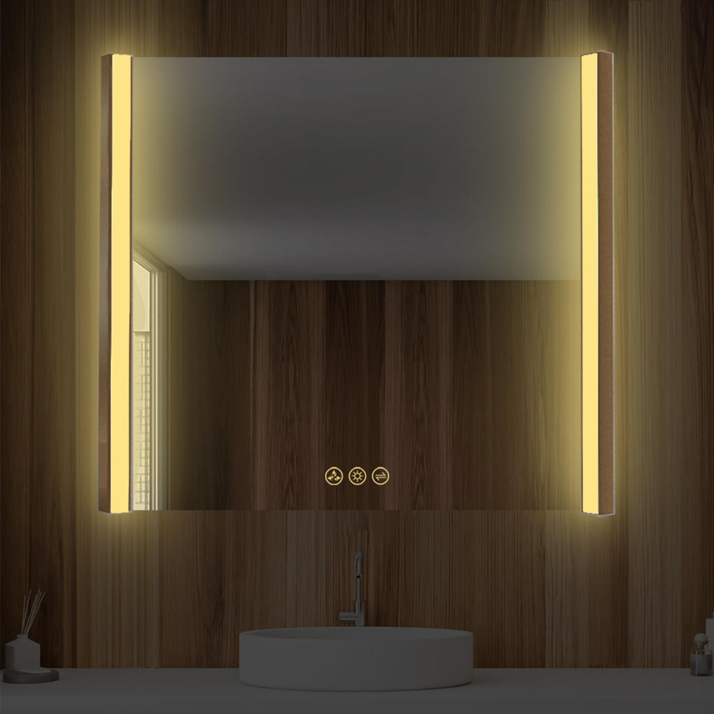 Blossom LED Bathroom Mirror, 36x32 Inch Gradient Front and Backlit LED Mirror for Bathroom, Brushed Gold Frame, Foldable Wing Design, 3 Colors Dimmable CRI>90 Double Lights, IP54 Enhanced, Anti-Fog