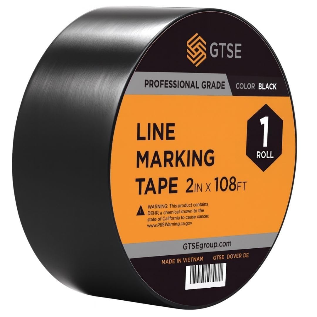 GTSE 2 inch x 108 ft Black PVC Vinyl Floor Tape, 48 Rolls, Safety Marking Tape, 6 mil Thick, Suitable for Dance Floors, Gyms, Warehouses, Sports Facilities