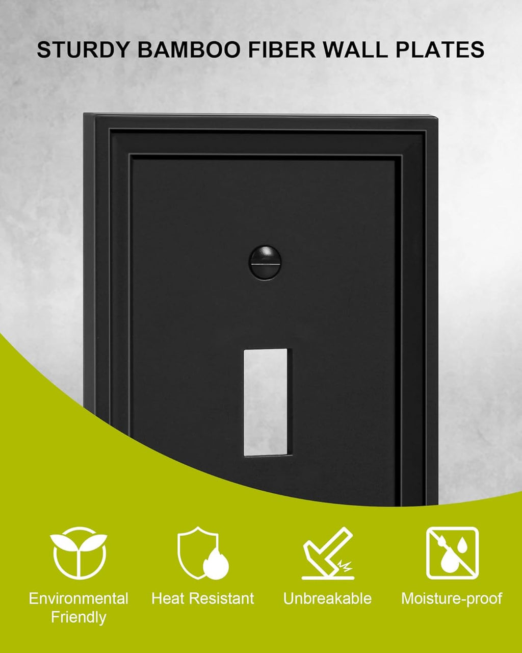 6-Pack Single Toggle Light Switch Covers Wall Plate, Black Decorative Switch Plate Covers, 1 Gang Natural Bamboo Fiber Wall Plate, Corrosion Resistant