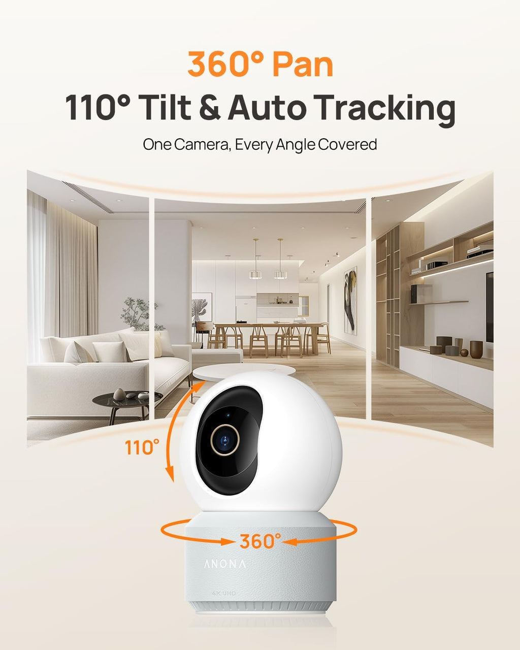 Anona 4K UHD Indoor Camera with 128GB SD Card, Pet/Dog/Baby Security Camera with Phone App, 360° Pan-Tilt, 2.4G/5G Wi-Fi 6, Auto-Tracking, Person/Pet/Baby Crying Detection, Privacy Mode, Two-Way Audio