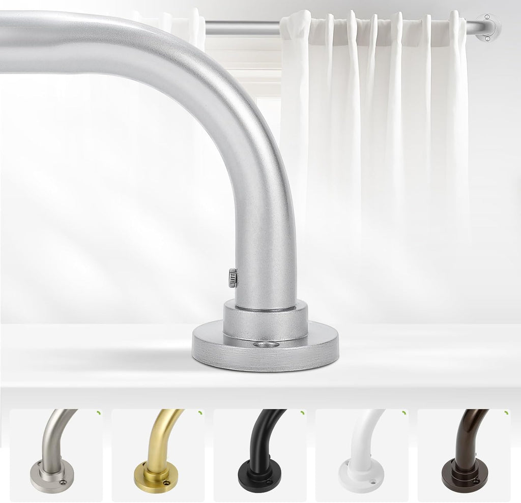 Silver Wrap Around Curtain Rods 28 to 48 Inch:Blackout Heavy duty Adjustable Window Curtain Rod for Bedroom,Industrial Darkening Curved French Metal Single Drapery Rods Easy Install,Nickel