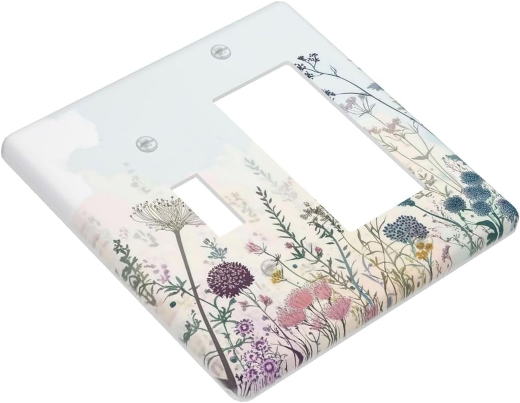Colorful Wildflower Watercolor Dandelion Floral Outlet Covers 1 Toggle 1 Rocker Combination Decorative Wall Plate Electrical Switch Plates Light Switch Cover Plate For Cabin Home Decor