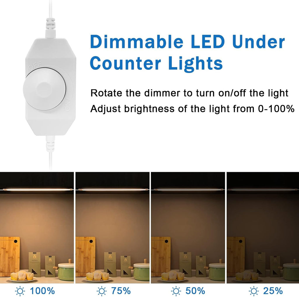 LABOREDUCER LED Under Cabinet Lighting with Plug in 10 Pack,11inch Dimmable LED Under Cabinet Lights with Rotary Dimmer Switch, Warm White Linkable Under Counter Lights for Kitchen (Warm White)