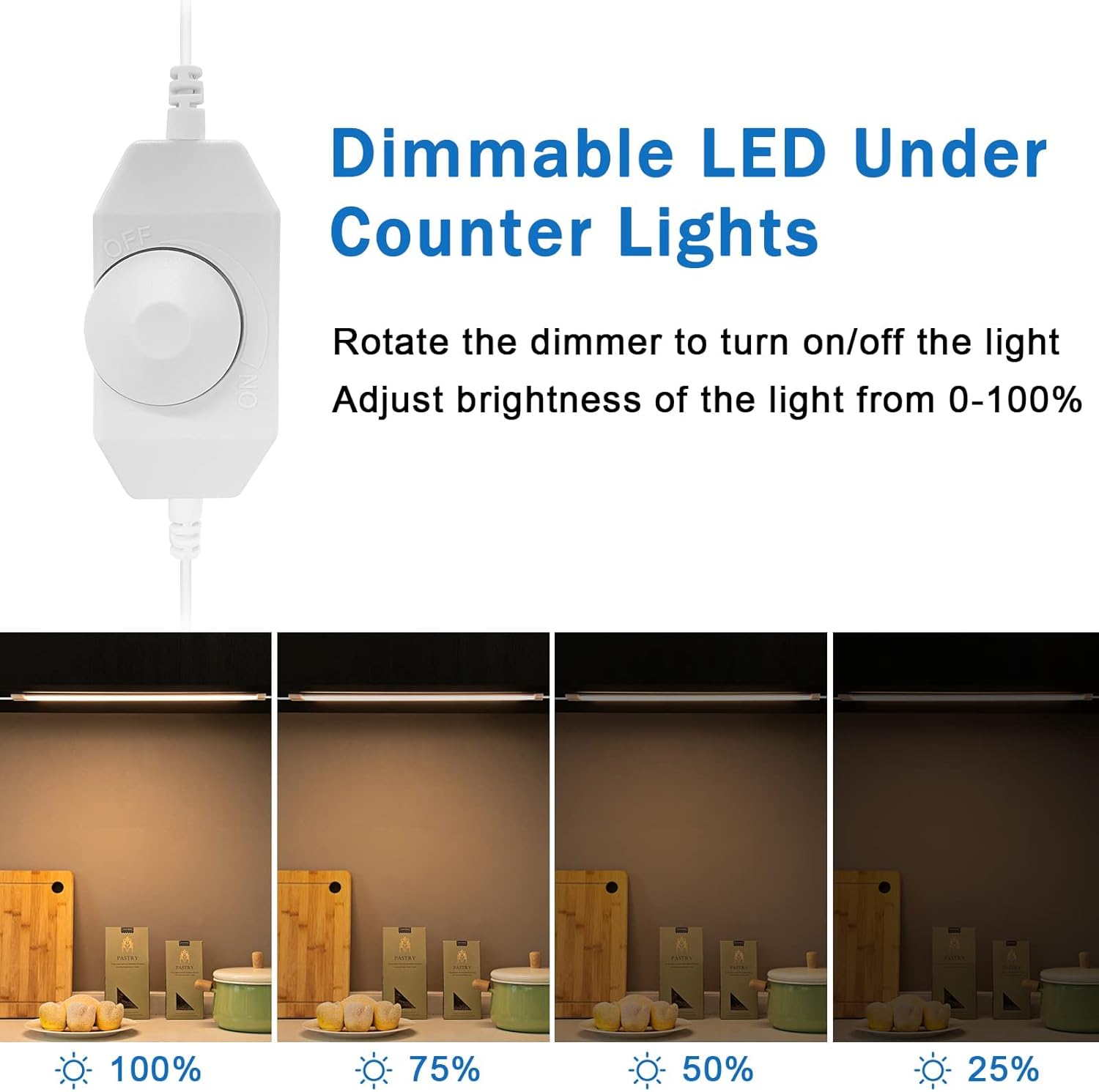 LABOREDUCER LED Under Cabinet Lighting with Plug in 10 Pack,11inch Dimmable LED Under Cabinet Lights with Rotary Dimmer Switch, Warm White Linkable Under Counter Lights for Kitchen (Warm White)