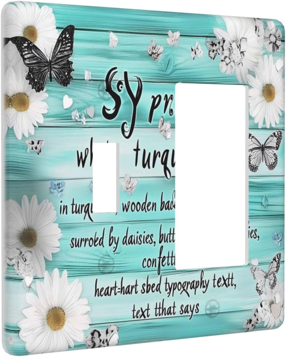 Teal Butterfly Daisy Rustic Wooden Signs Outlet Covers 1 Toggle 1 Rocker Combination Decorative Wall Plate Electrical Switch Plates Light Switch Cover Plate For Farmhouse Cabin Decor