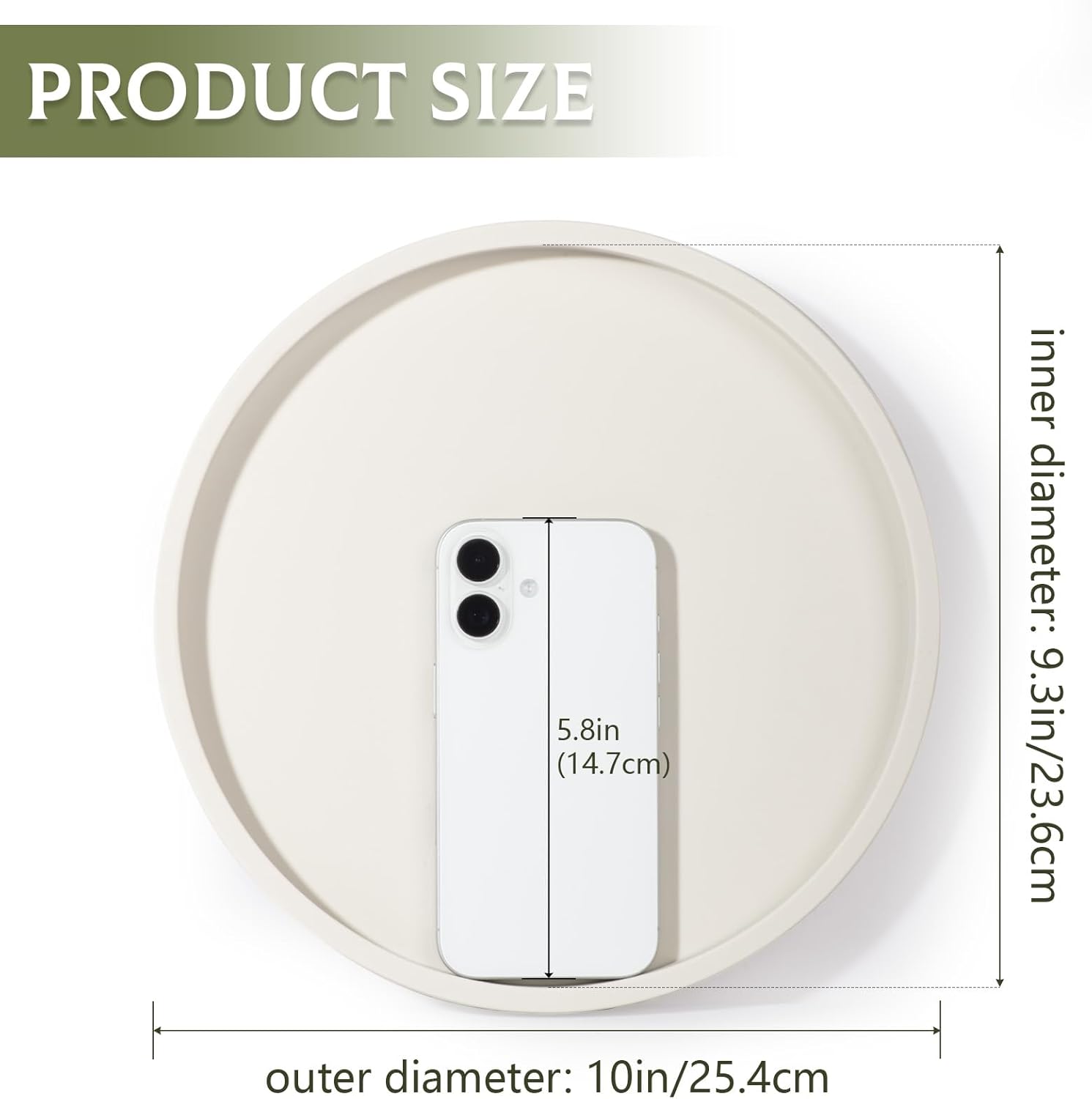 Silicone Bathroom Tray Round Vanity Tray Decorative Soap Holder Kitchen Countertop Organizer Coffee Table Decor for Candle, Perfume, Plant, 10 Inch, Beige