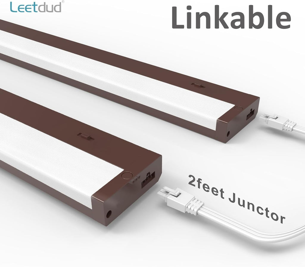 LED Under Cabinet Lighting Hardwired or Plug in, 16 Inch 8W, Dimmable 5 Color 2700K/3000K/3500K/4000K/5000K, Linkable Eyes Care Design Counter Lights for Kitchen, Sink, ETL Listed, Bronze