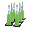 6 Pack 36 Inch Green PVC Traffic Cones with Black Base, Stable Large Size Safety Cones for Highway, Construction, and Outdoor Use (6, Green, 36 Inch)