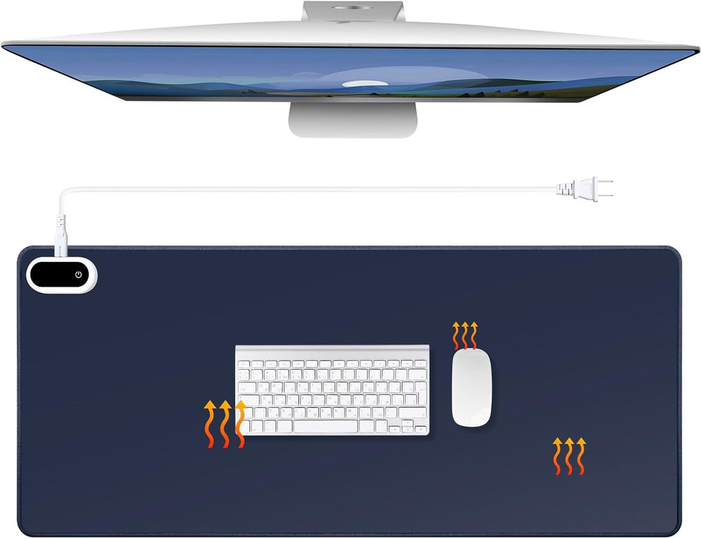 Konohan Heated Large Desk Mat PU Leather Warm Mouse Pad with 5 Heating Level & 4 Hour Auto Shut-Off Heating Keyboard Pad Warmer Gaming Mice Mat Only Supports 110v(Dark Blue Color,31.5" X 13")