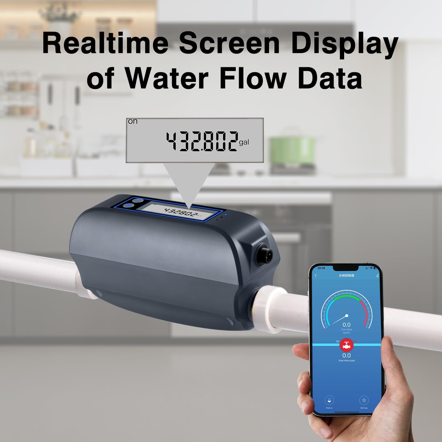 Haozee WiFi Smart Water Valve and Auto Shut-Off, Automation Scene Works with Leak Detector, Water Flow Meter, Built-in Battery, for 3/4" Diameter DN20 Pipe