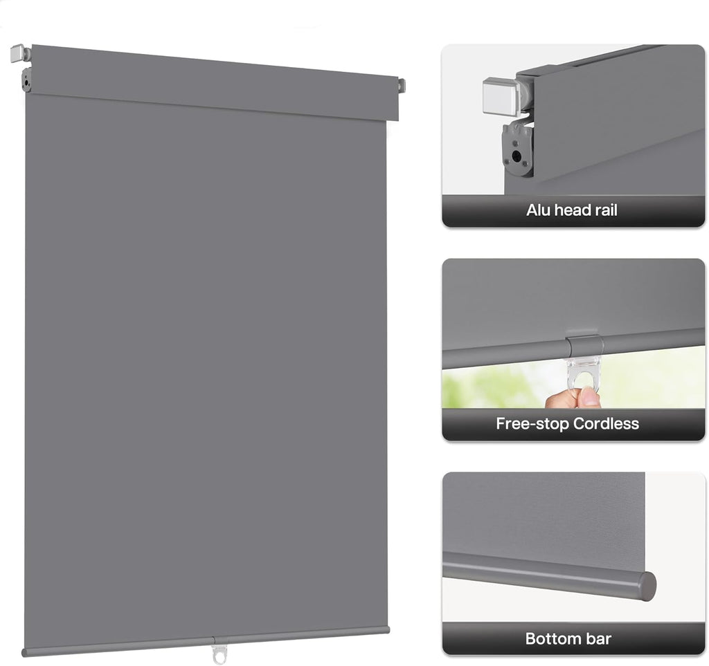 LazBlinds No Drill Blinds for Indoor Windows, Blackout Roller Shades, Cordless Window Blackout Blinds, Thermal Insulated Fabric UV Protection for Home and Office, 31.5" W x 48" H, Grey