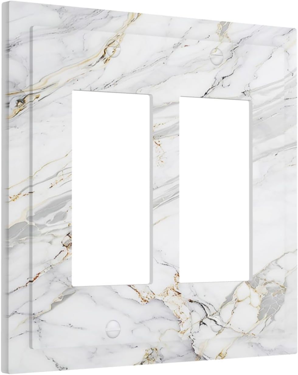 Decorative Outlet Covers Gray Gold Marble Abstract Modern Luxury 2 Gang Double Rocker Light Switch Cover Plate Electrical Switch Plate Cover Decorate GFCI Wall Plate for Bedroom Home Decor
