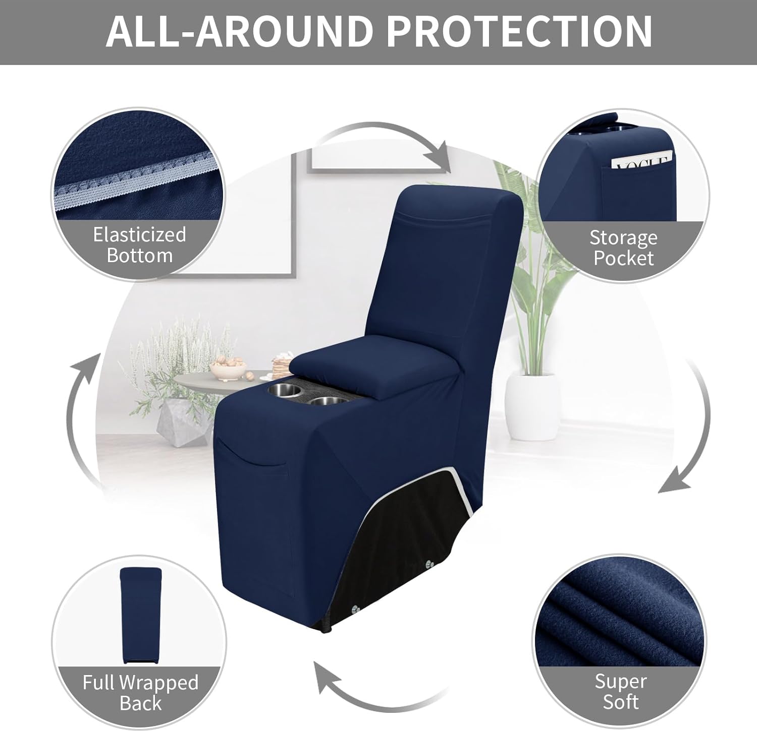 Easy-Going 100% Waterproof Recliner Console Cover, Stretch Middle Console Couch Covers for Reclining Sofas, Sectional L-Shape Furniture Protector for Kids & Pets, 1 Console Cover, Navy