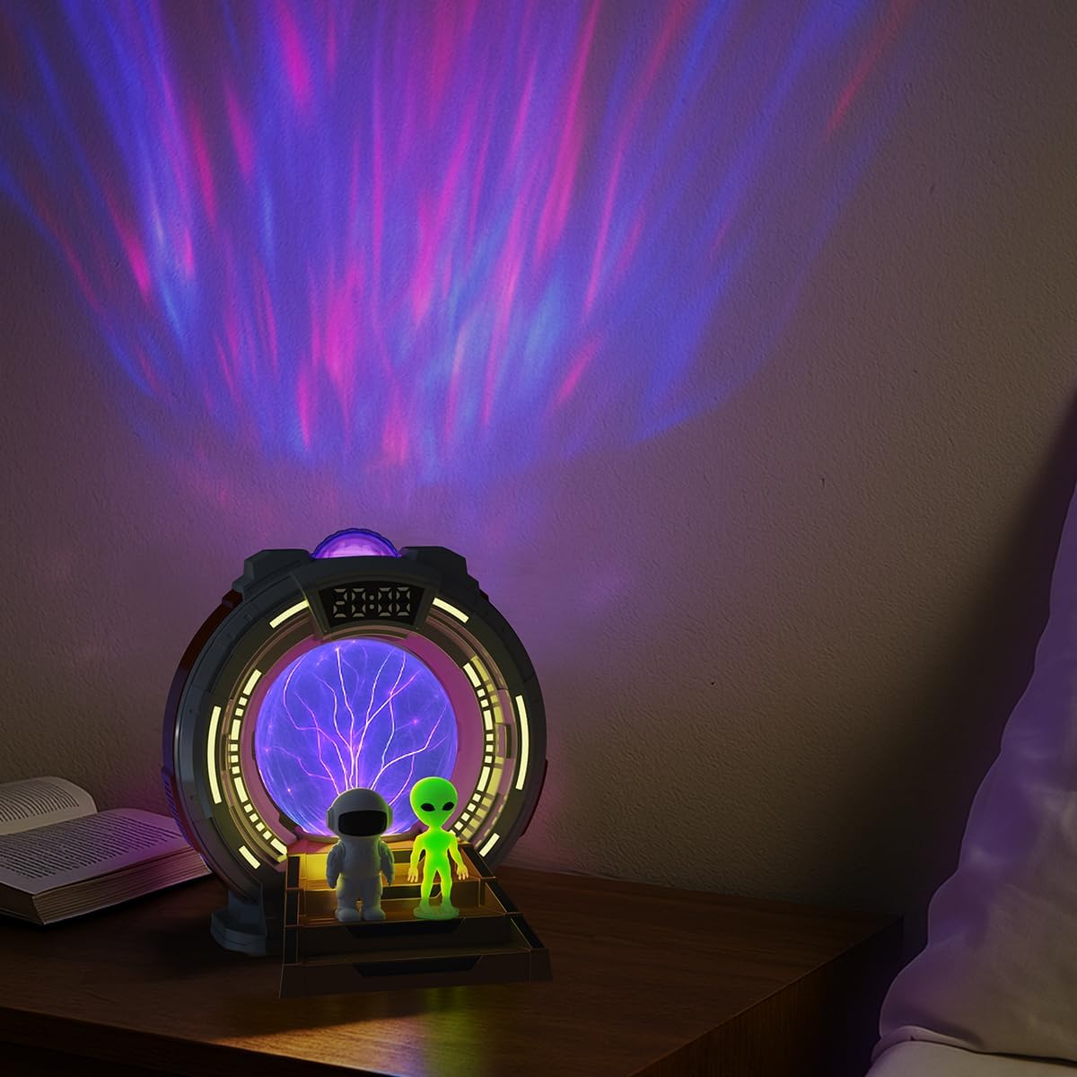 Galactic Portal Galaxy Projector Lamp with Plasma Ball – Aurora Projector Night Light with Smart Speaker, Astronaut & Alien Room Decor for Kids & Teens