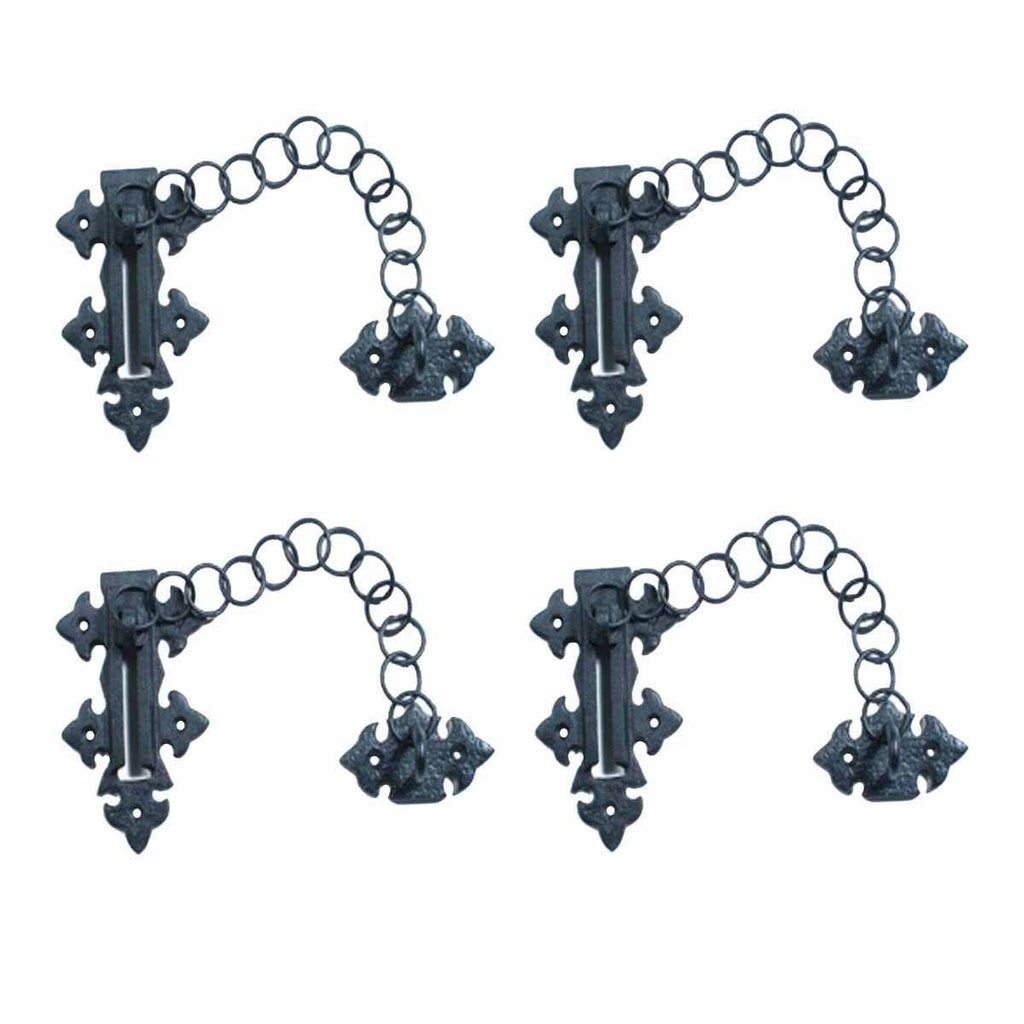 Renovators Supply Manufacturing Black Chain Door Latches Slide Latch Bolt 5" Long Wrought Iron Colonial Chain Type Door Guard Extra Security Rust Resistant Privacy Latches with Hardware Pack of 4