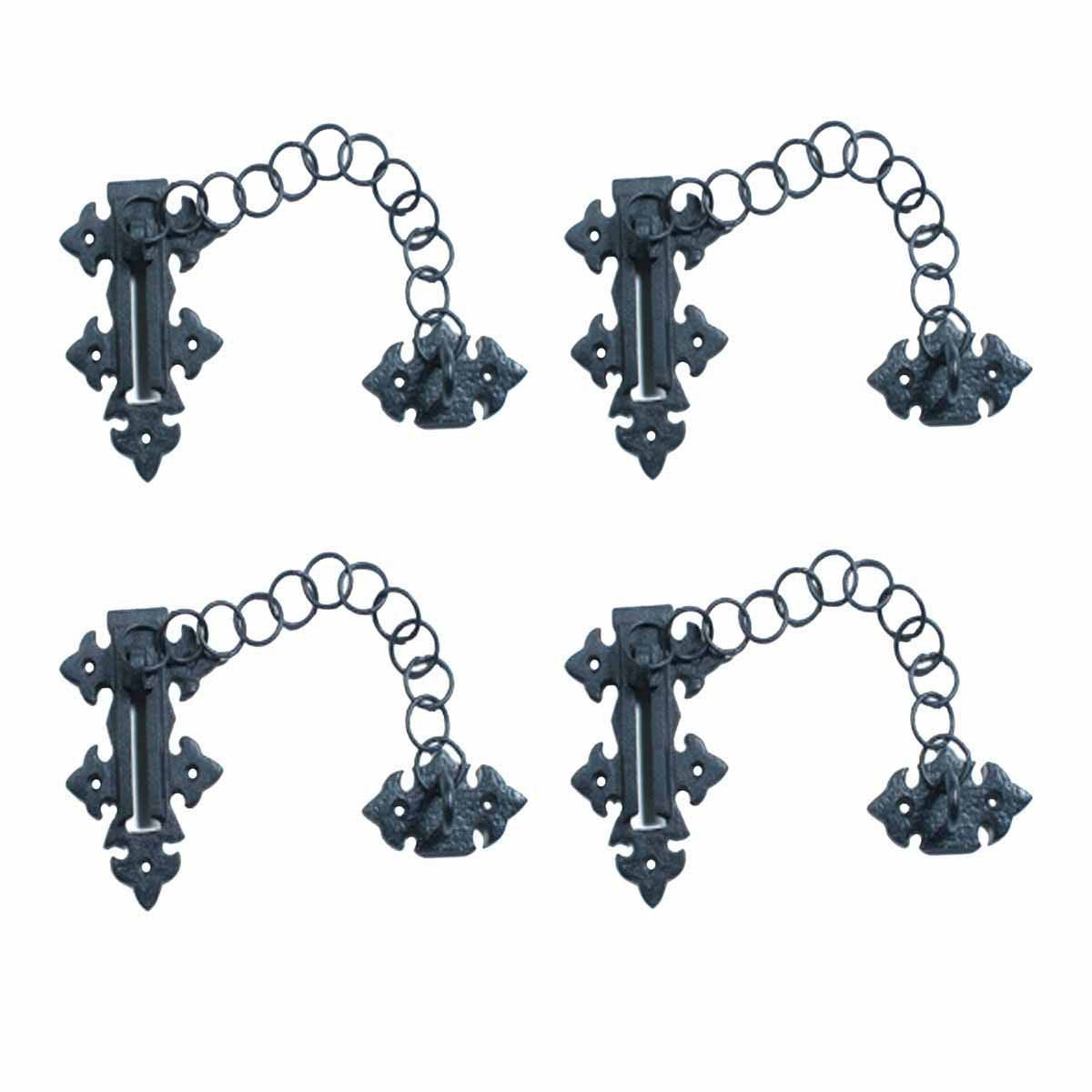 Renovators Supply Manufacturing Black Chain Door Latches Slide Latch Bolt 5" Long Wrought Iron Colonial Chain Type Door Guard Extra Security Rust Resistant Privacy Latches with Hardware Pack of 4