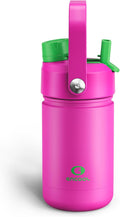 Kids Insualated Water Bottle with Straw - 12oz Stainless Steel Water Bottle with Dual Spouts, Leak-Proof, BPA-Free, Double Wall Vacuum Keeps Cold for 24 Hours for Sports, Travel (Knockout Pink)