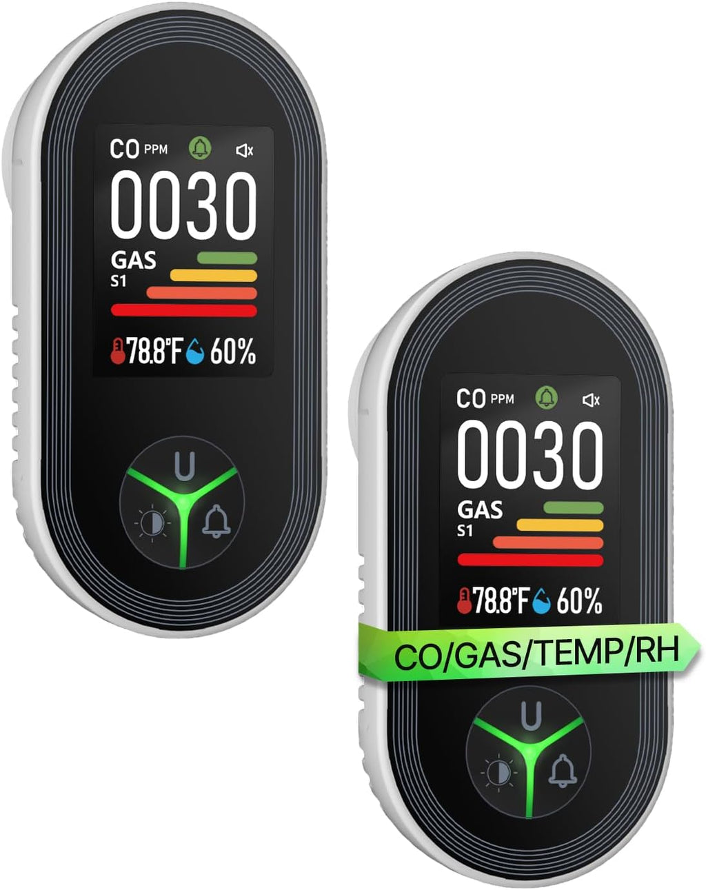 4IN1 Gas & Carbon Monoxide Detector Combination Plug in, CO Gas Monitor with Real-Time Temperature & Humidity Display, Alarm for Natural Gas, Propane-2Pack