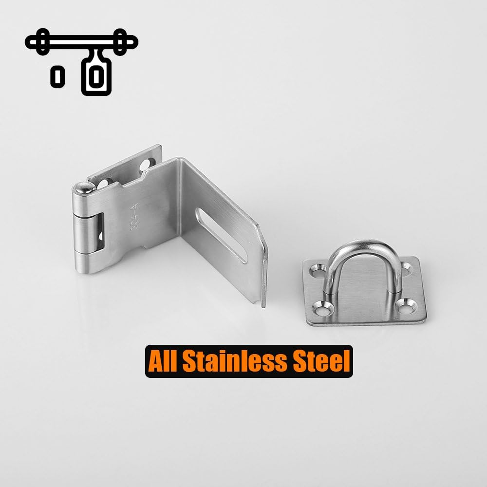 JQK Door Hasp Latch 90 Degree, Stainless Steel Safety Angle Locking Latch for Push/Sliding/Barn Door, 1.5mm Thickness Satin Nickel, 4 Inch