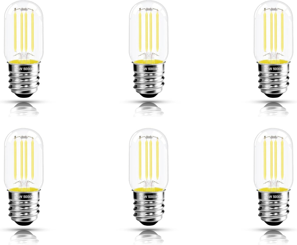 2.5 Inch E17 Intermediate Base LED Filament Bulb 360 Lumens, 5000K Daylight White Dimmable Appliance Bulb AC 120V, UL Listed T8 Microwave Light Bulbs Under Hood for Refrigerator Stove 6Pack
