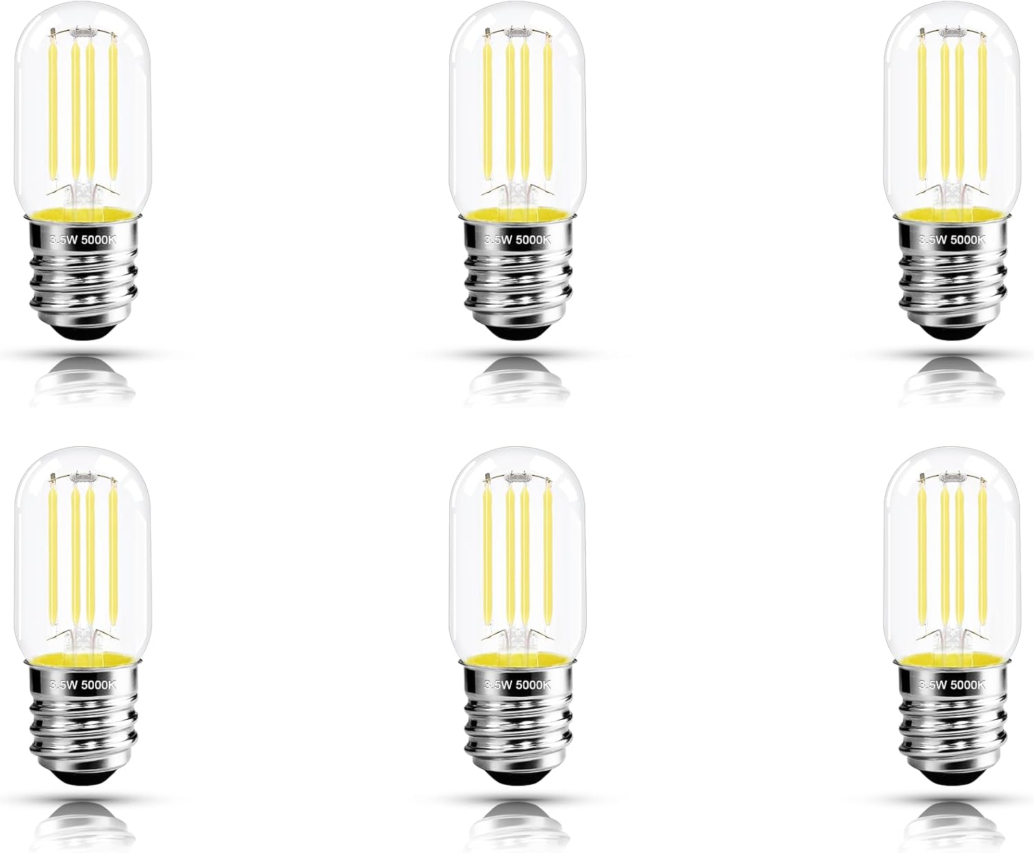 2.5 Inch E17 Intermediate Base LED Filament Bulb 360 Lumens, 5000K Daylight White Dimmable Appliance Bulb AC 120V, UL Listed T8 Microwave Light Bulbs Under Hood for Refrigerator Stove 6Pack