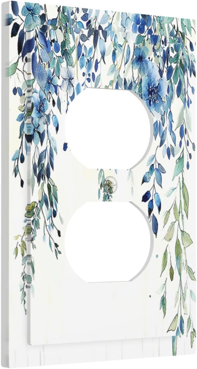 Outlet Covers Boho Vintage Flowers Blue Green Sage 1 Gang Duplex Wall Plate Decorative Switch Plates Electrical Receptacle Faceplate Light Switch Cover for Bedroom Farmhouse Decor