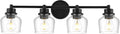 Emak 4-Light Bathroom Vanity Light, 29 Inch Black Bathroom Light Fixtures Over Mirror with Clear Glass Shade, Modern Farmhouse Vanity Lights for Mirror, Bath, VL122-BK-CG-4