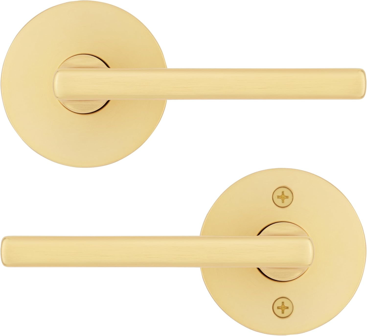 Kwikset Halifax Interior Passage Door Handle, Lever for Closet and Hallway Doors, Reversible Non-Locking Handle Lever, Satin Brass, with Microban Protection