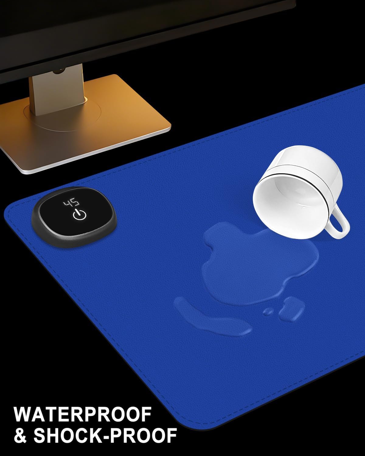 Heated Desk Pad, 23.6" x 14.2" Leather Non-Slip Warm Desk Pad, Large Mouse Mat with 3 Levels Heating & 3 Hours Auto Shut-Off, Hand and Foot Warmer for Office, Home, Navy Blue