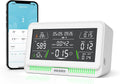 10-in-1 Air Quality Monitor with WiFi App Alerts | CO2, PM2.5, HCHO, TVOC Detector | 6.1" HD Display & 2Y Data Storage | Wall/Desk Mount for Home, Office, School (White)