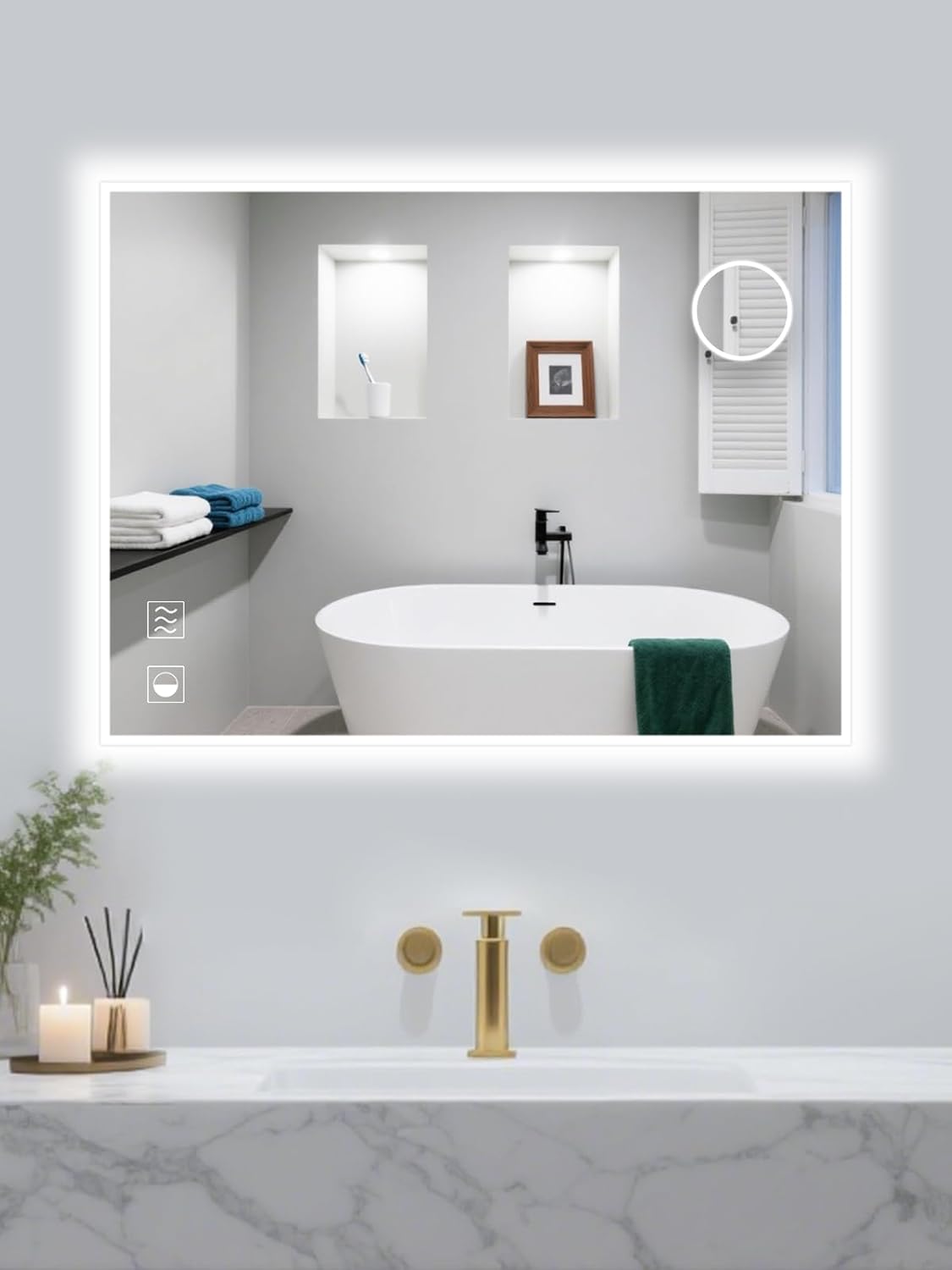 Led Mirror for Bathroom, 24x32 Inch Backlit Mirror with 10X Magnification and Shaver Charging Port, Anti-Fog, Memory Function, 3 Color Temperature, Dimmable Led Bathroom Mirror, Horizontal/Vertical