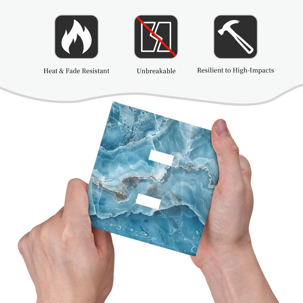 Decorative Light Switch Cover Plate Abstract Watercolor Blue Marble Texture 2 Gang Outlet Covers Double Toggle Wall Plates for Electrical Outlets Switch Plate Covers for Bathroom Decor
