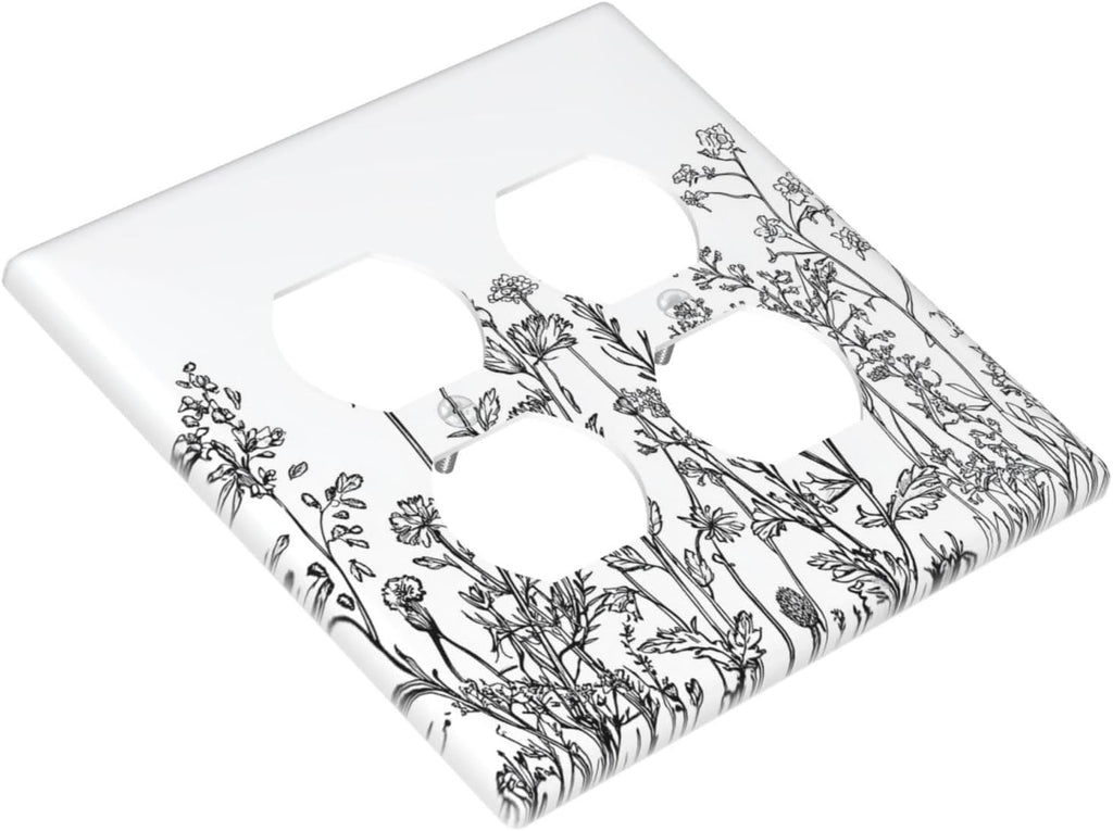 Outlet Covers Floral Wildflower Rustic Plant Leaves 2 Gang Double Duplex Decorative Light Switch Covers Electrical Wallplates Socket Faceplate For Farmhouse Cabin Decor