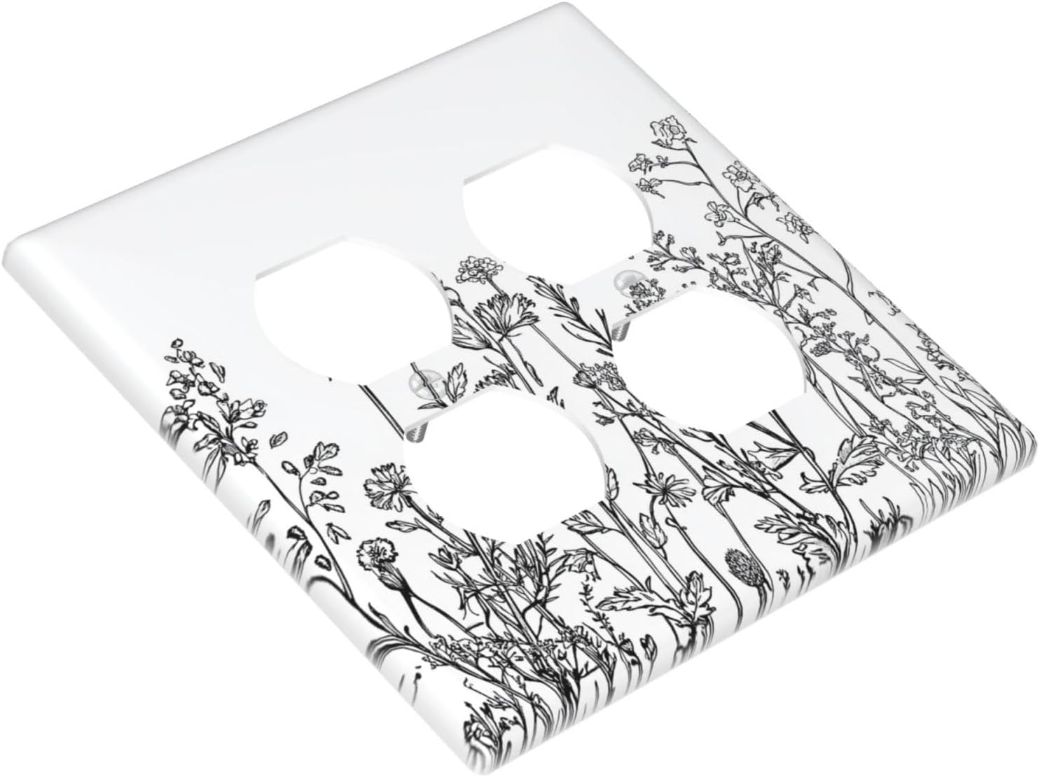 Outlet Covers Floral Wildflower Rustic Plant Leaves 2 Gang Double Duplex Decorative Light Switch Covers Electrical Wallplates Socket Faceplate For Farmhouse Cabin Decor