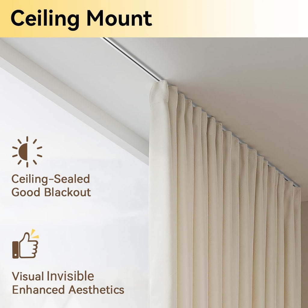 Curtain Track, Ceiling Curtain Track for Room Divider, Ceiling Mount Rail Set with Roller Hooks, White, 18ft - 24ft