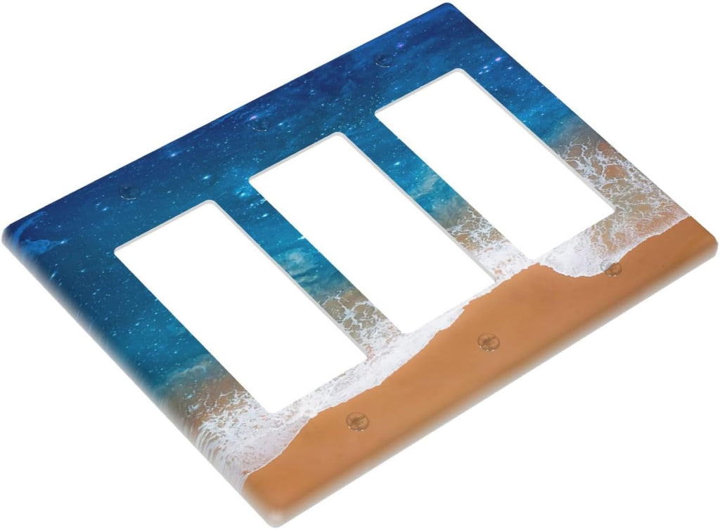 Blue Sea Ocean Beach Waves Triple Rocker Light Switch Covers 3 Gang Outlet Cover Wall Plates Decorative Switch Plates Electrical GFCI Faceplate Switchplate for Home Decor 4.49 X 6.38 IN