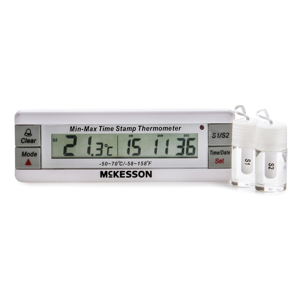 McKesson Refrigerator and Freezer Thermometer with Alarm, Dual-Probe - Waterproof Digital Display Max/Min Temperatures, 1 Count