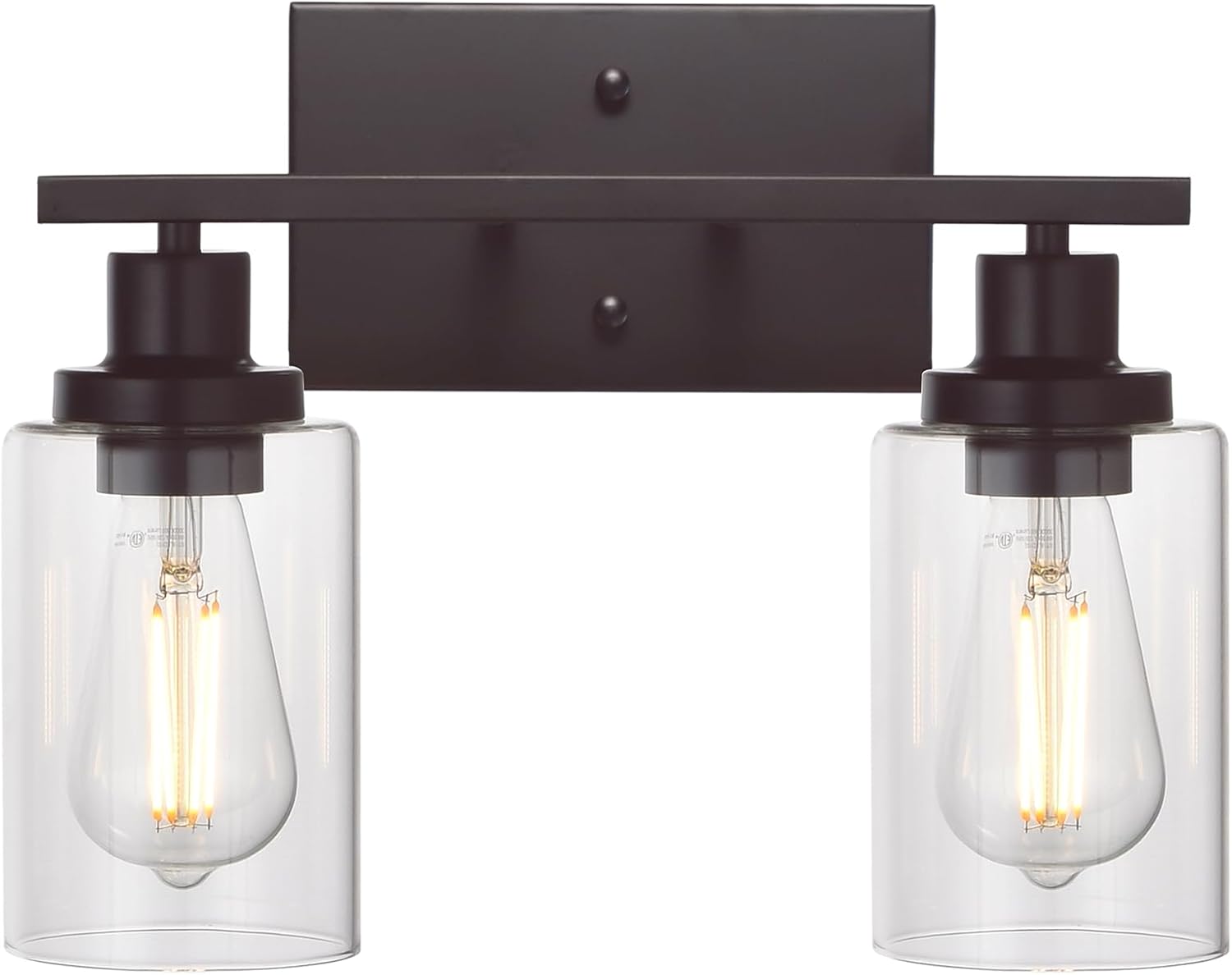 MELUCEE 2-Light Industrial Bathroom Lighting Oil Rubbed Bronze with Clear Glass Shade, Porch Light Fixtures Wall Mount Sconces for Bedroom Living Room Kitchen (Patent No.: US D963914 S)