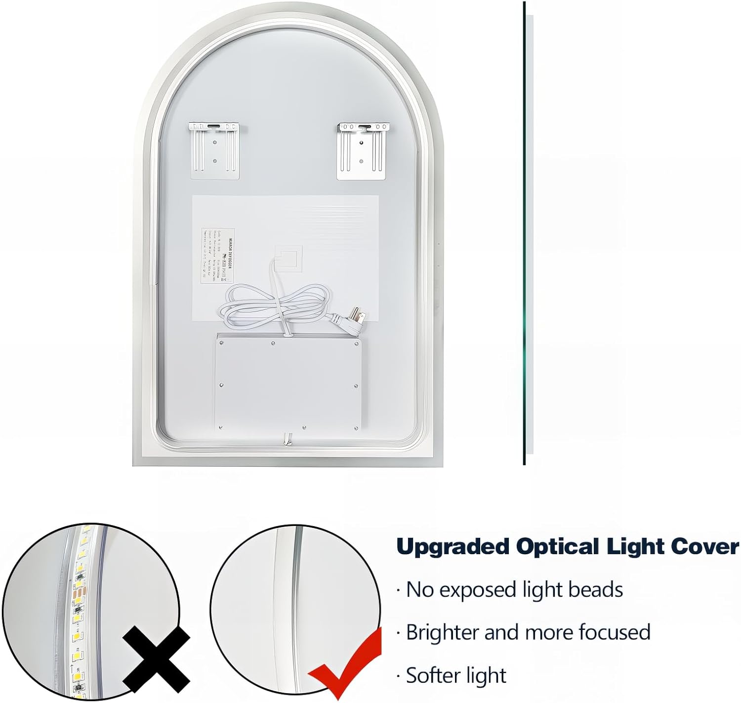 Niccy Arched LED Bathroom Mirror, 33x20 Arch Wall Mounted Frameless Bathroom Mirror for Vanity, Smart Lighted Frontlit Mirrors with Memory Function for Bathroom Bedroom Beauty Hair Salon