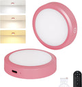 Rechargeable Puck Lights with Remote Control,LED Under Cabinet Light with Full-Screen,3 Color Temperatures Stick On Light Wireless, Tap Lights for Kitchen,Cabinet,Counter,Closet,Shelf,2 Pack, Pink