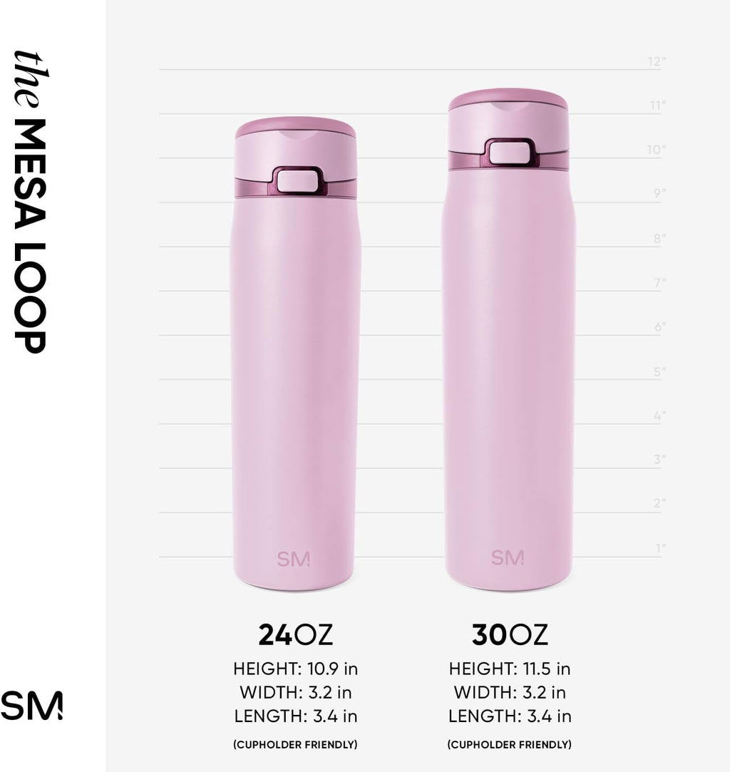 Simple Modern Mesa Loop Water Bottle with Covered Straw and Handle | 24oz Cup Holder Friendly Insulated Stainless Steel Bottles for Travel, Sports and School | Pink Champagne