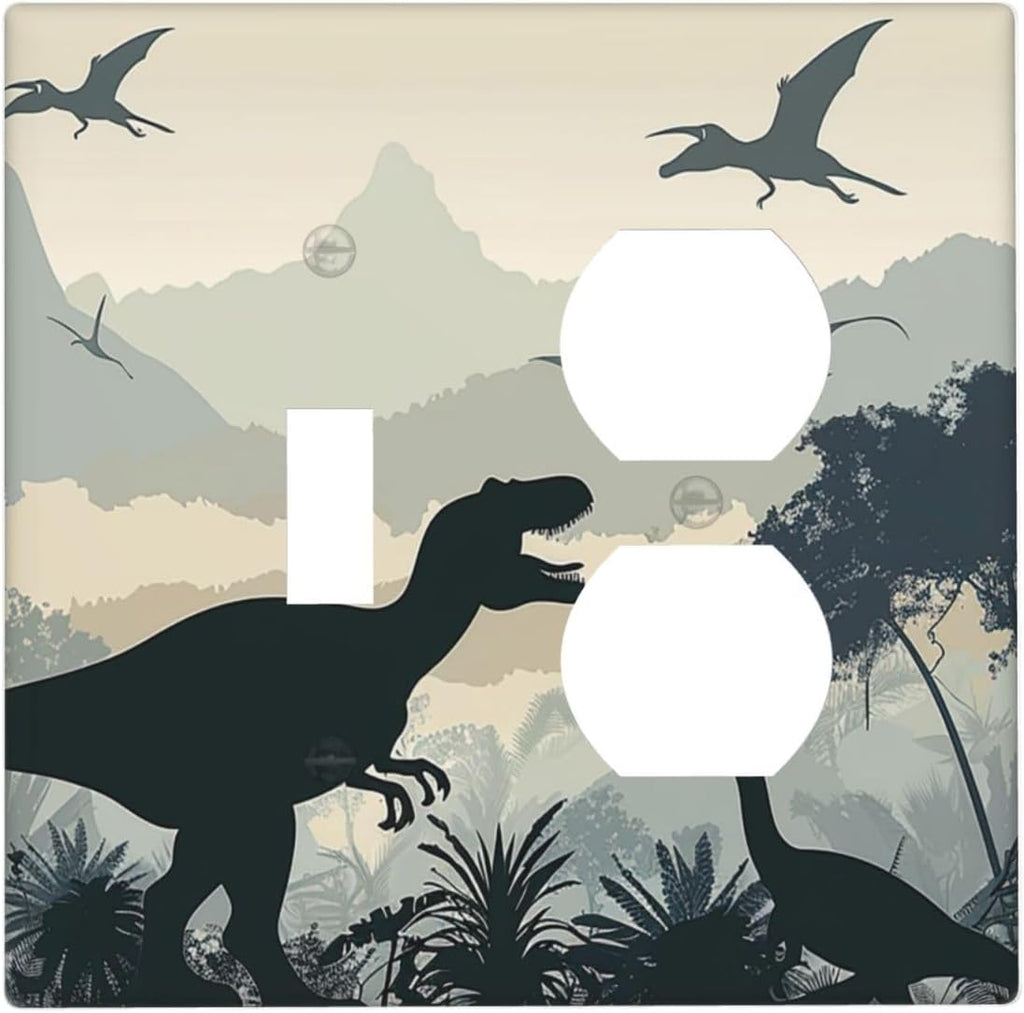 Wallplates Prehistoric World Dinosaur Cartoon Fores 1 Toggle 1 Duplex Switch Plate Electrical GFCI Faceplate Decorative Light Switch Covers for Kids Room Nursery Decor