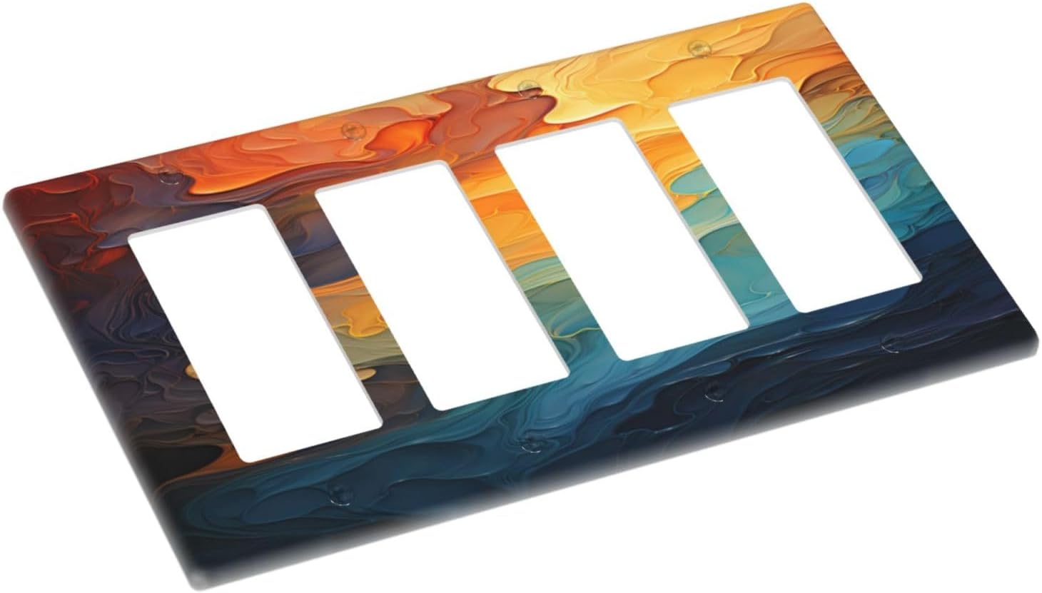 Abstract Colorful Modern Luxury Rainbow 4 Gang Wall Plates Outlet Covers Quad Rocker Light Switch Cover Plate Decorative Switch Plates GFCI Electrical Faceplate for Bathroom Bedroom Decor 4.5 X 8 IN