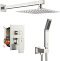 SR SUN RISE Shower Faucet Set Bathroom Square Rain Shower Head with Handheld Spray Wall Mounted Rainfall Shower Fixtures Brushed Nickel Shower Faucet Trim Repair Kits (Contain Shower Valve)10 Inches